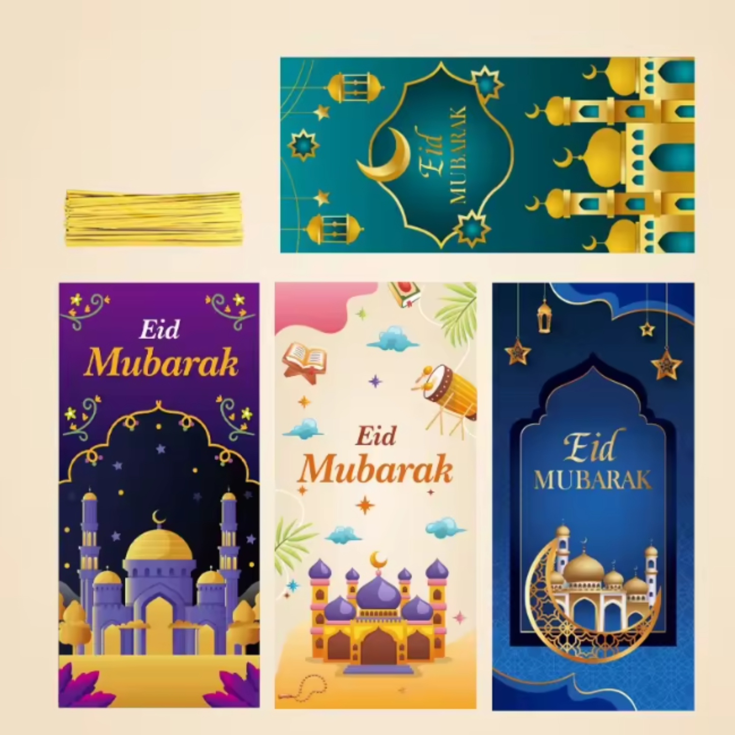 Eid Mubarak Sweet & Treat Bags – 50 Pieces with Assorted Designs