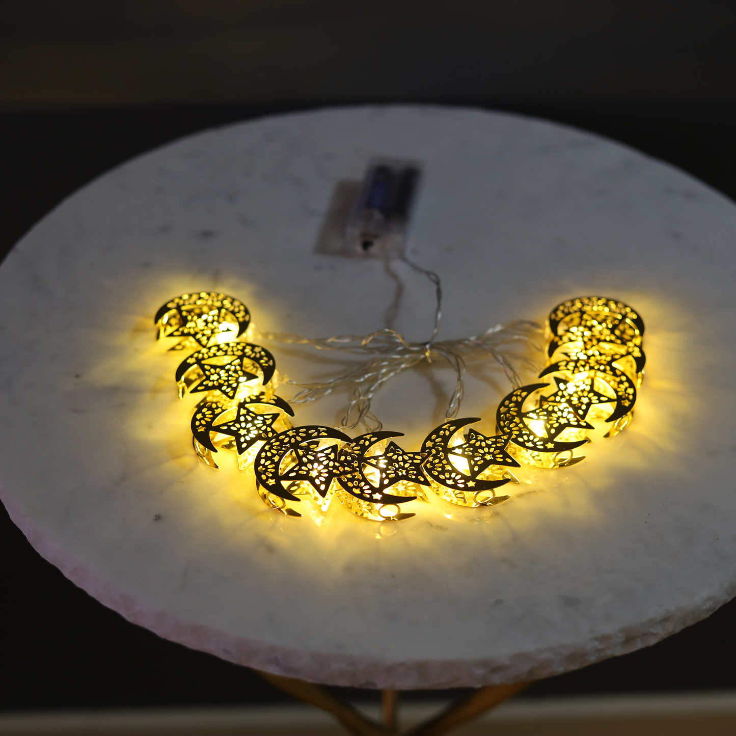 Glowing Golden Crescent Moon & Star LED String Lights (1.65 Meters)
