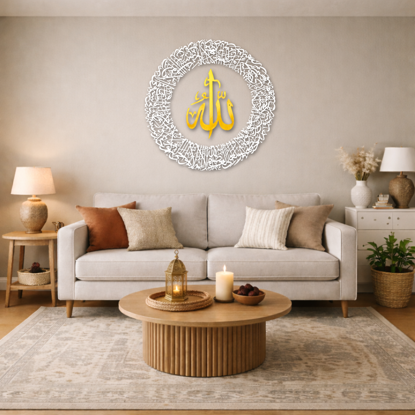 Tough Built Ayatul Kursi Wall Art with Allah in the Center With Silver/Gold Mirror Finish (90 cm x 90 cm) (Copy) (Copy)