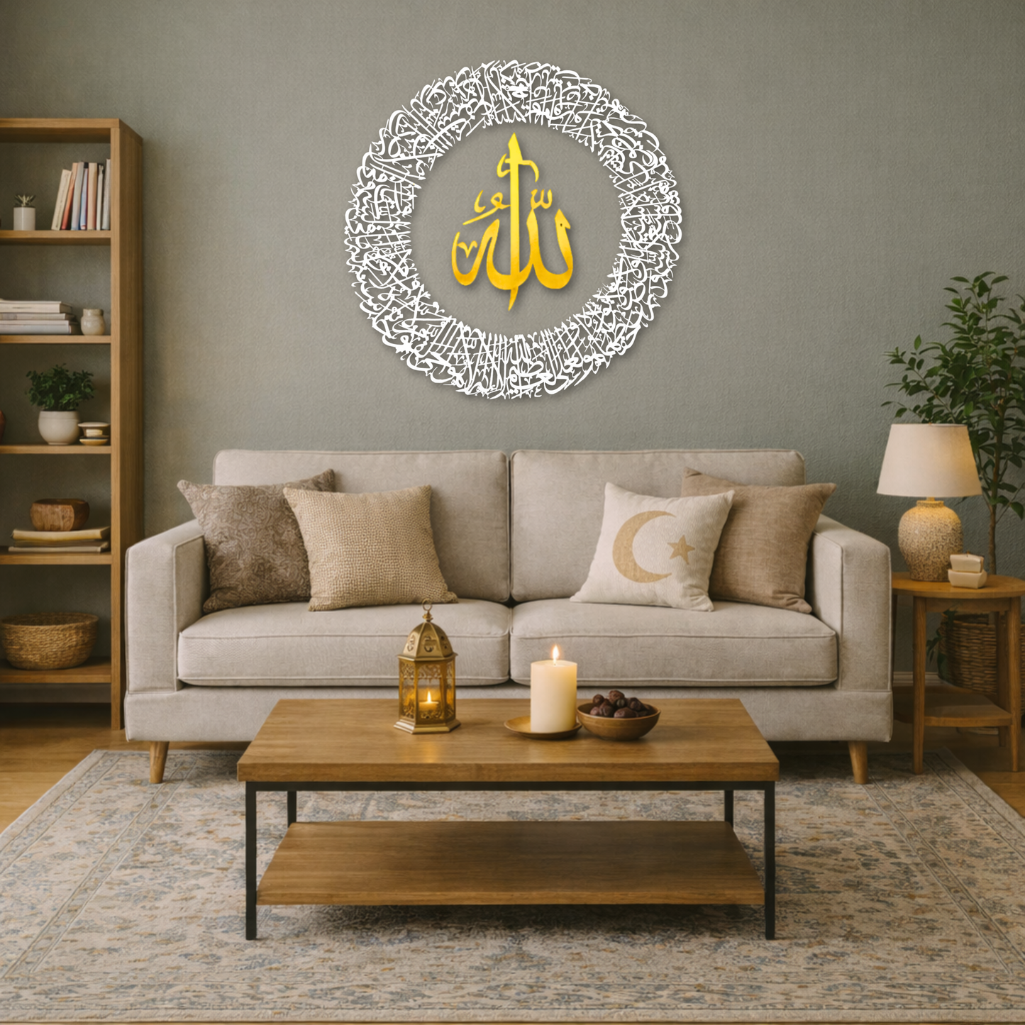 Tough Built Ayatul Kursi Wall Art with Allah in the Center With Silver/Gold Mirror Finish (90 cm x 90 cm) (Copy) (Copy)