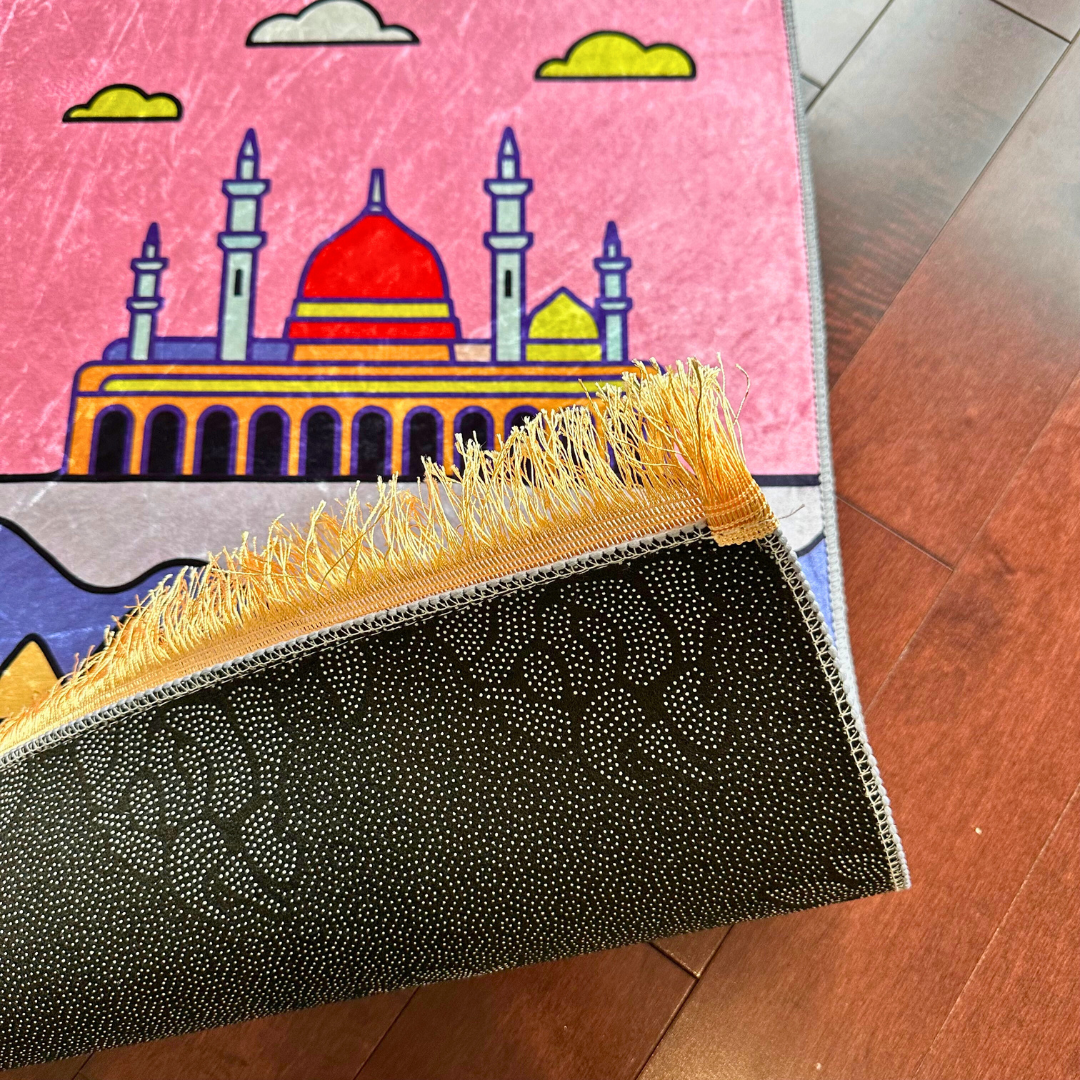 Personalized Girls Kids Muslim Prayer Rug - Pink Desert Design