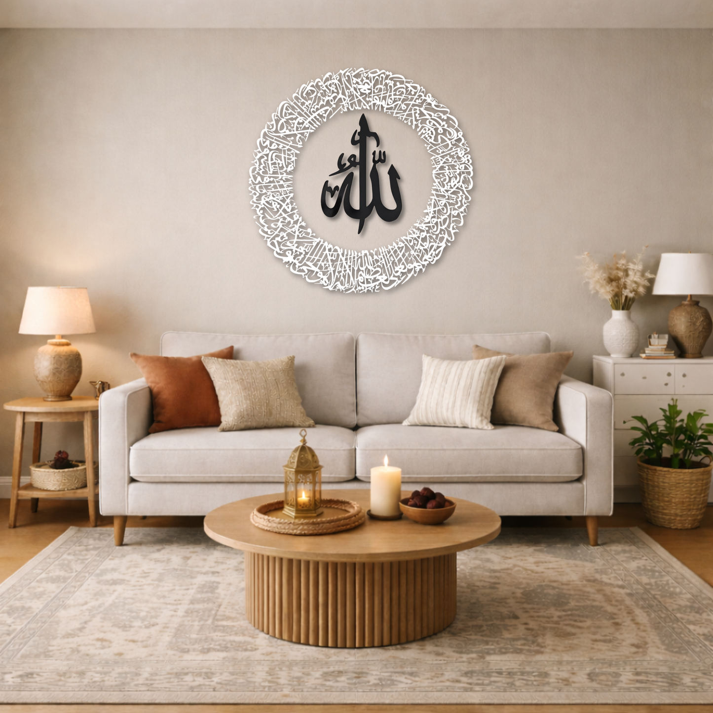 Tough Built Ayatul Kursi Wall Art with Allah in the Center With Silver/Black Mirror Finish (90 cm x 90 cm) (Copy)