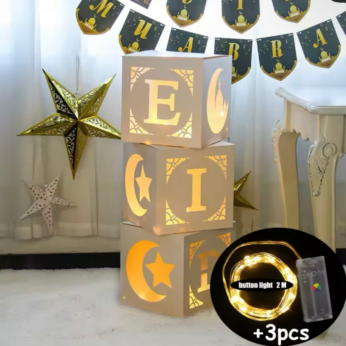 Illuminated Stackable Eid Decor Boxes (Set of 3)