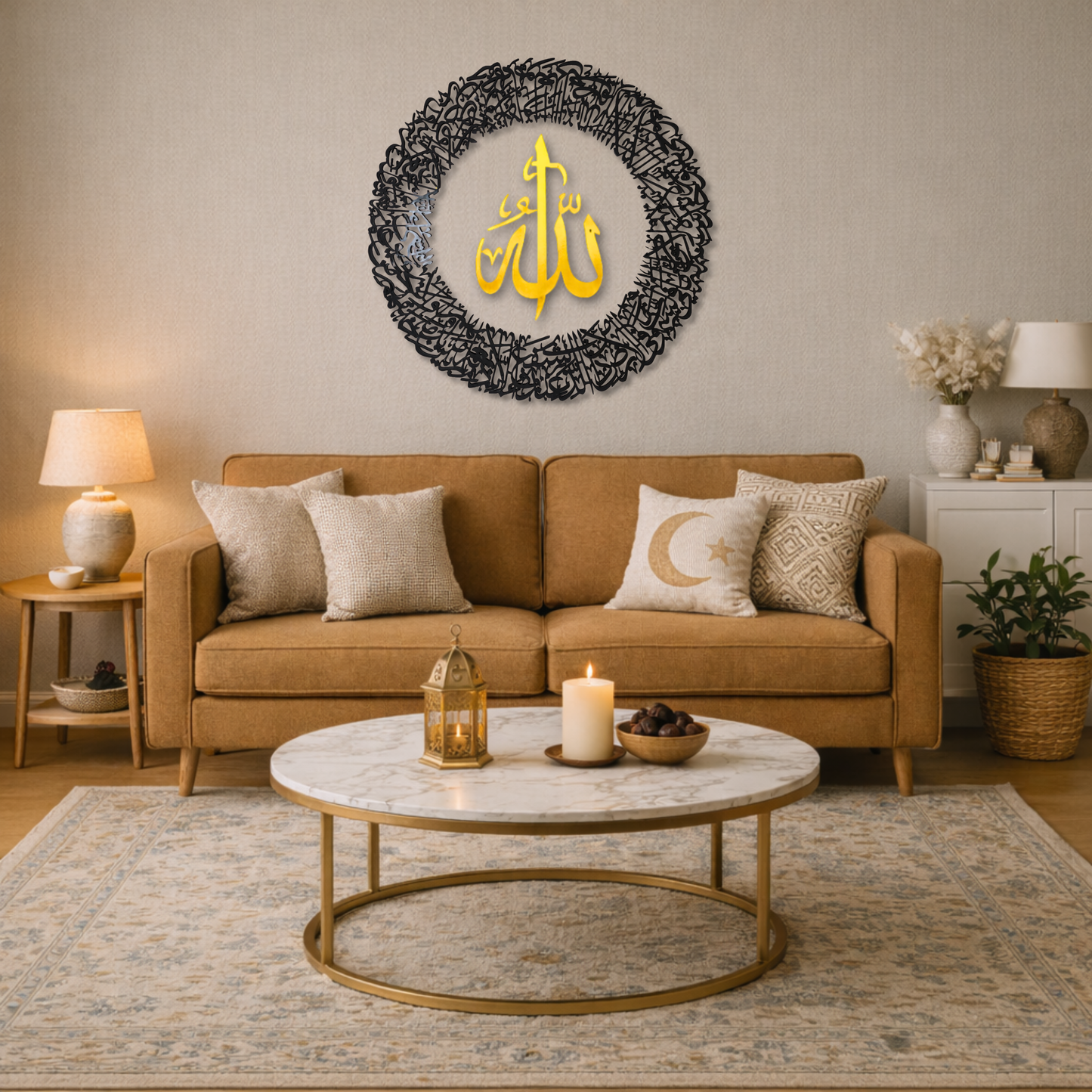 Tough Built Ayatul Kursi Wall Art with Allah in the Center With Black/Gold Mirror Finish (90 cm x 90 cm) (Copy) (Copy)