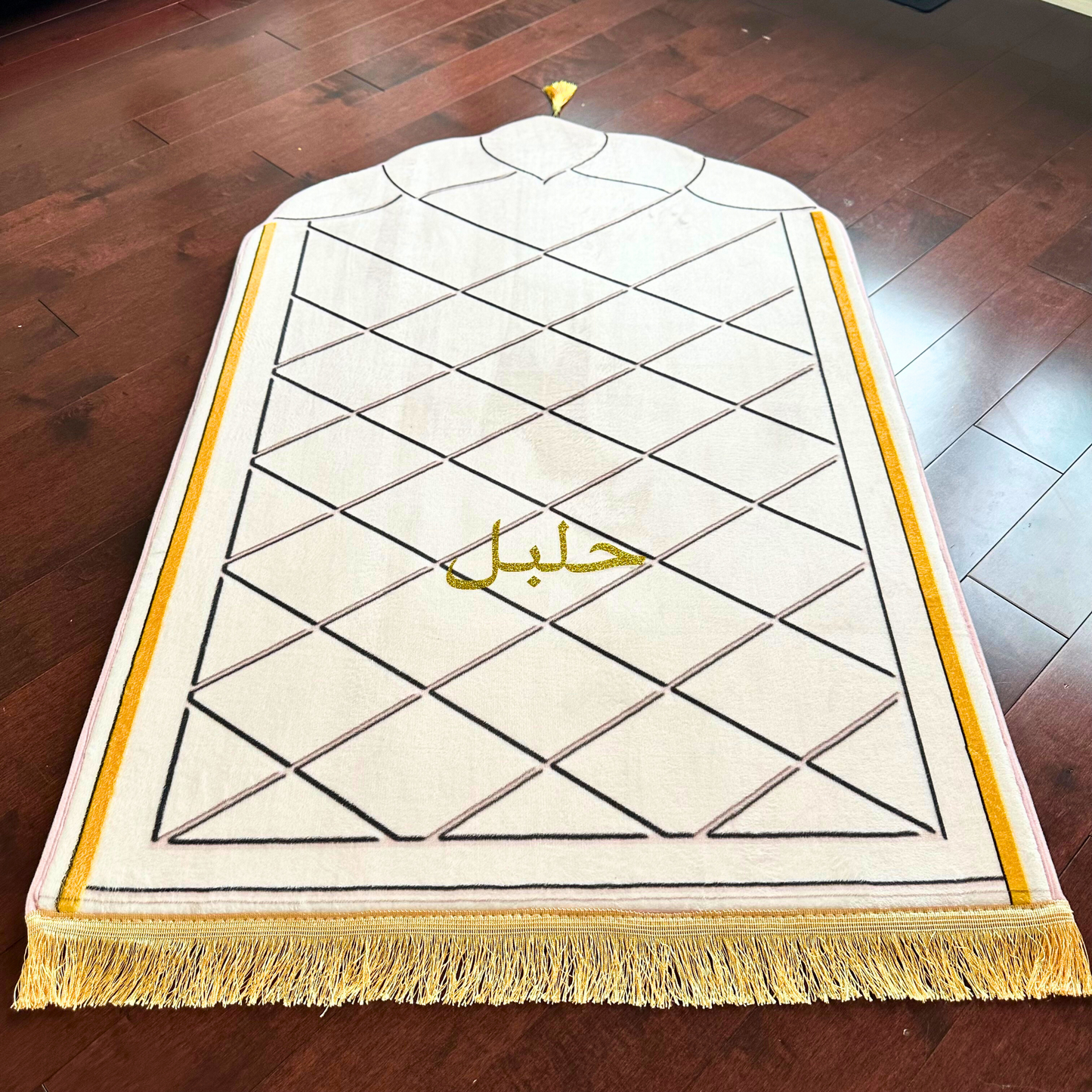 Personalized Elegant Muslim Prayer Rug - Off White (Thick Cushioning and Long Size)
