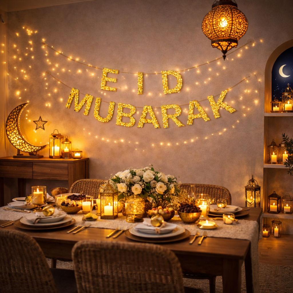Large Eid Mubarak Banner – Gold Glitter Hanging Decor (2-Piece Set)