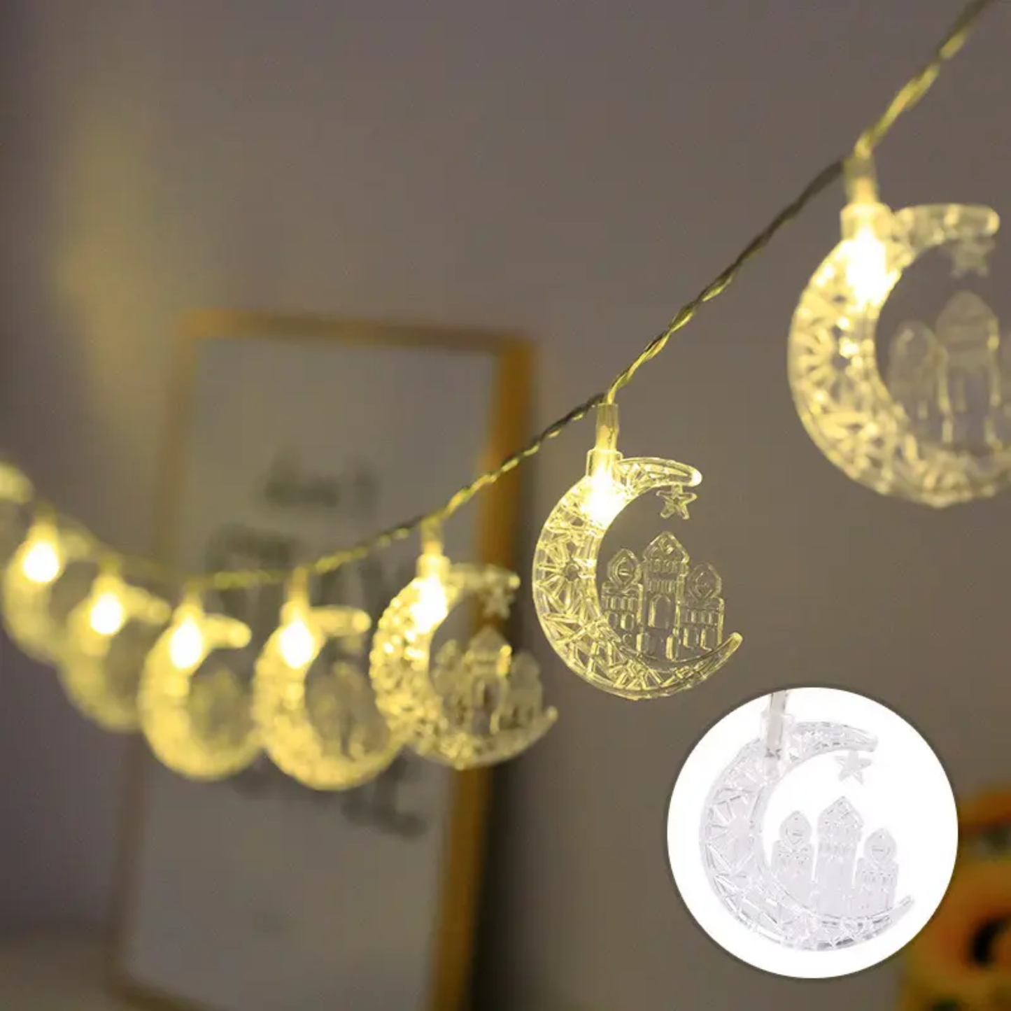 Long Ramadan Mosque & Star String Lights – Warm Glow Decorative Lighting (3.65 m)