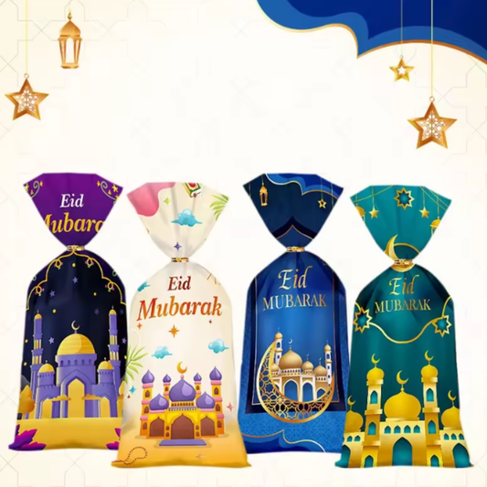 Eid Mubarak Sweet & Treat Bags – 50 Pieces with Assorted Designs