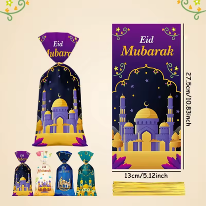 Eid Mubarak Sweet & Treat Bags – 50 Pieces with Assorted Designs