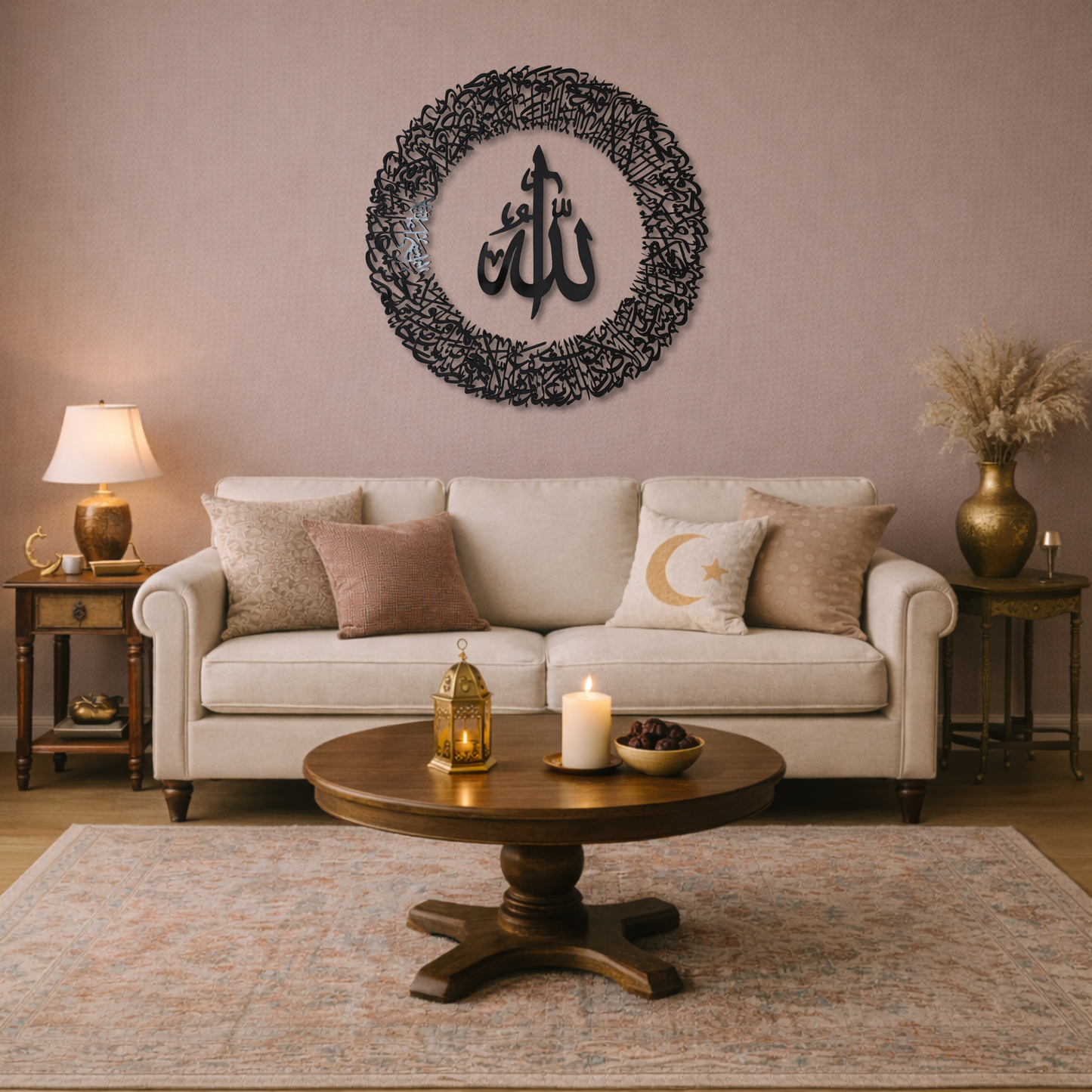 Ayatul Kursi Wall Art with Allah in the Center With Black Mirror Finish (90 cm x 90 cm)