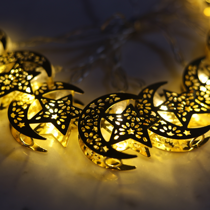 Iconic Golden Crescent Moon & Star LED String Lights (1.65 Meters)