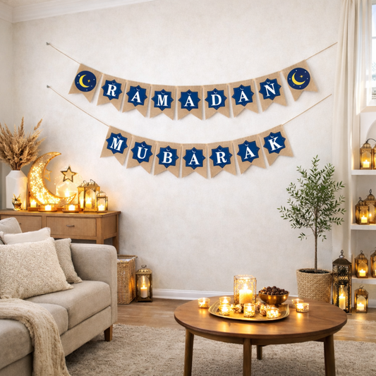 Ramadan Mubarak Banner in Premium Flax Material (Set of 2)