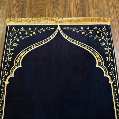 Royal Black & Gold Ergonomic Prayer Mat – Extra Thick for Knee Comfort