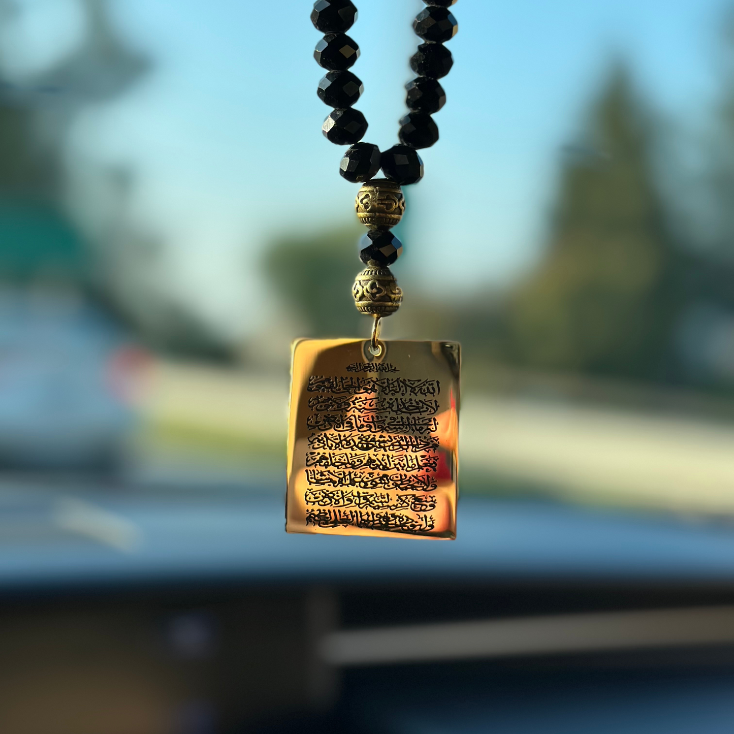 Double-Sided Gold Ayatul Kursi & Dua for Travel Car Pendant