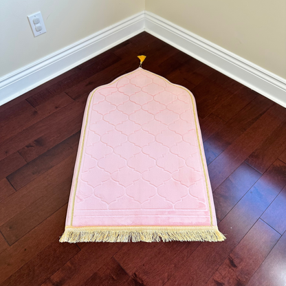 Pink Muslim Prayer Rug Elegant (Thick Cushioning and Soft Material)