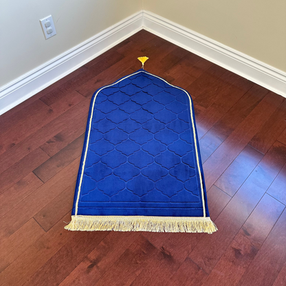 Royal Blue Muslim Prayer Rug Elegant (Thick Cushioning and Soft Material)