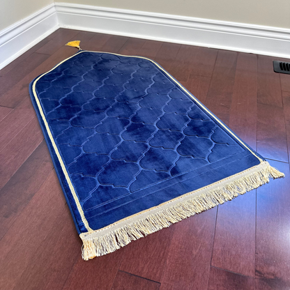 Blue Muslim Prayer Rug Elegant (Thick Cushioning and Soft Material)