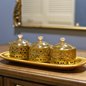 Luxury Gold Ramadan Date Holder Set – Ornate Metal Food Containers with Tray