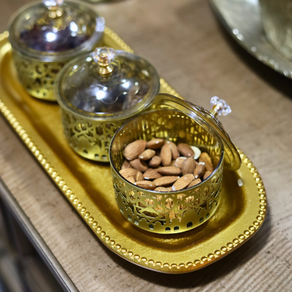Luxury Gold Ramadan Date Holder Set – Ornate Metal Food Containers with Tray