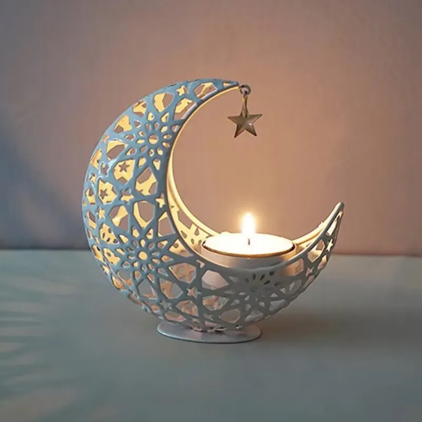 White Metal Crescent Moon Candle Holder