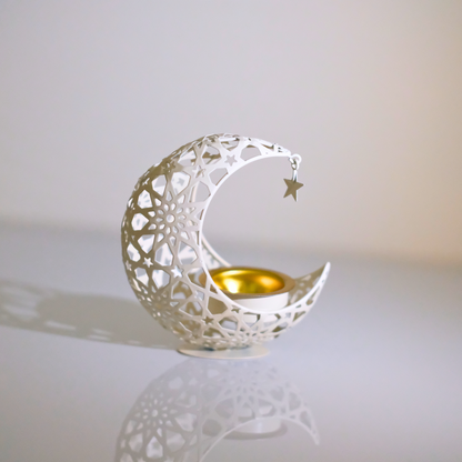 White Metal Crescent Moon Candle Holder