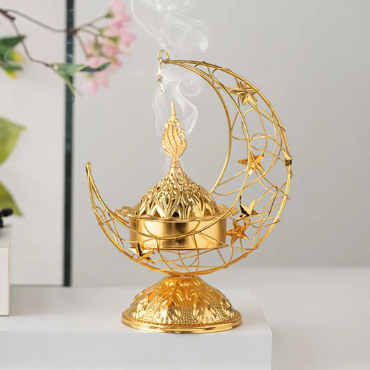 Elegant Moon-Shaped Metal Gold Incense Burner