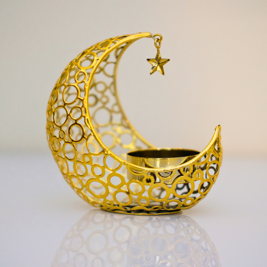 Gold Metal Crescent Moon Candle Holder