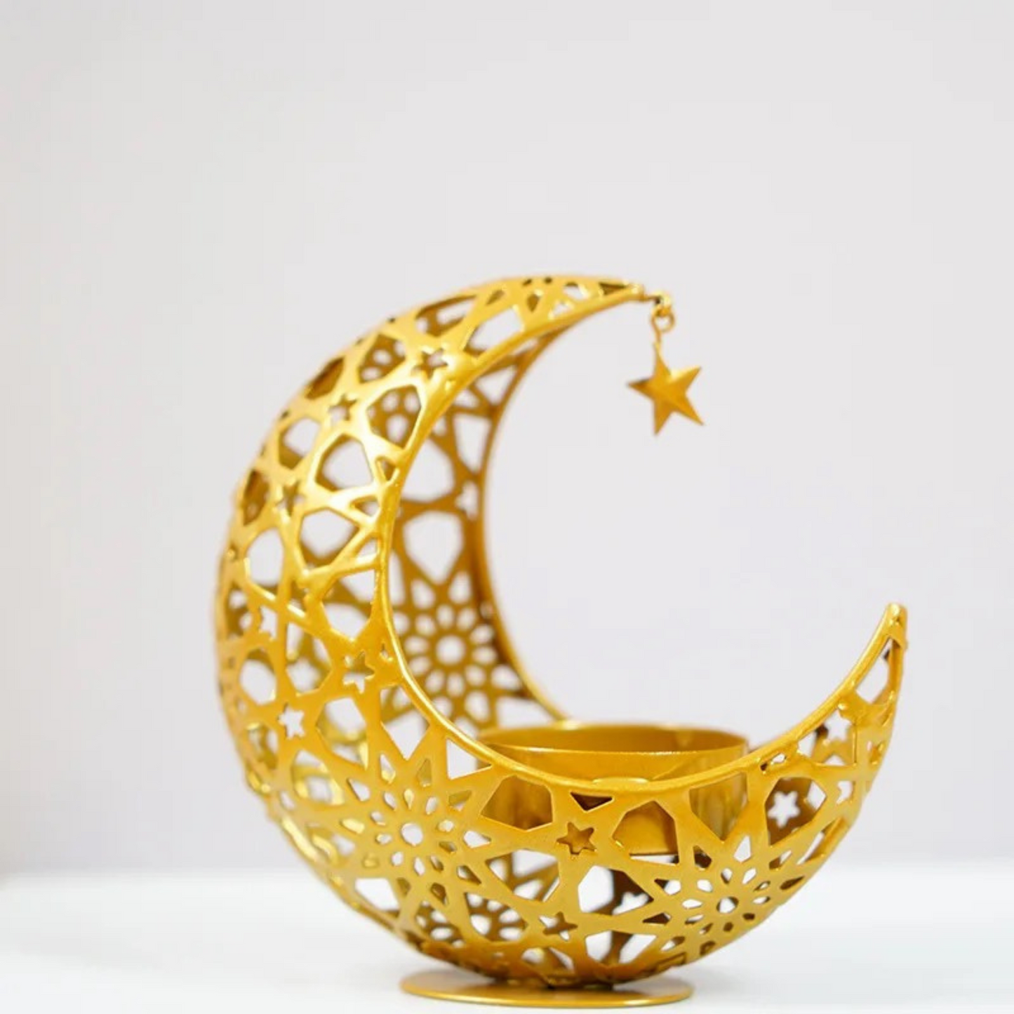 Gold Metal Crescent Moon Candle Holder