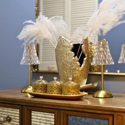 Luxury Gold Ramadan Date Holder Set – Ornate Metal Food Containers with Tray