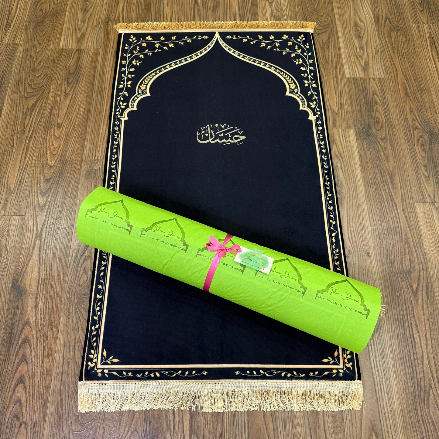 Personalized Ergonomic Royal Black Prayer Mat - Extra Thick for Knee Comfort
