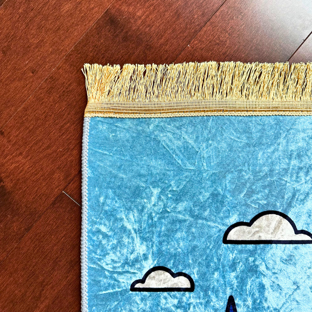 Personalized Boys Kids Muslim Prayer Rug - Blue Desert Design