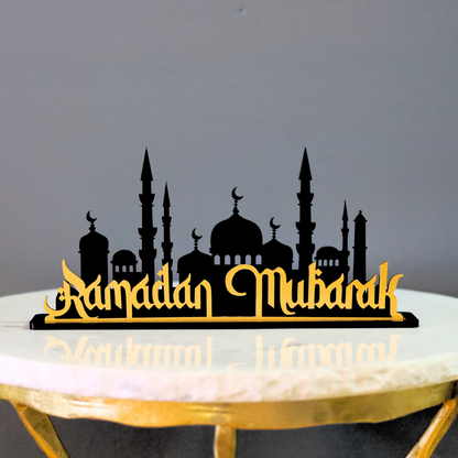 Elegant Ramadan Mubarak With Mosque Table Decor