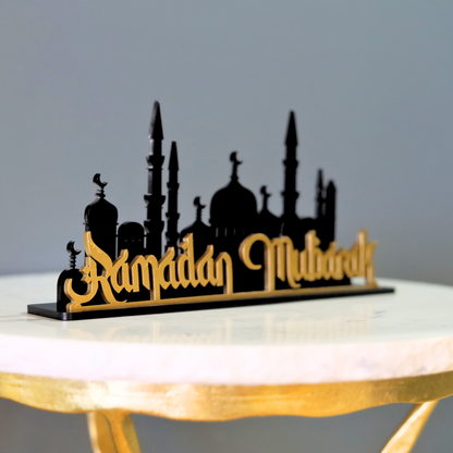 Elegant Ramadan Mubarak With Mosque Table Decor