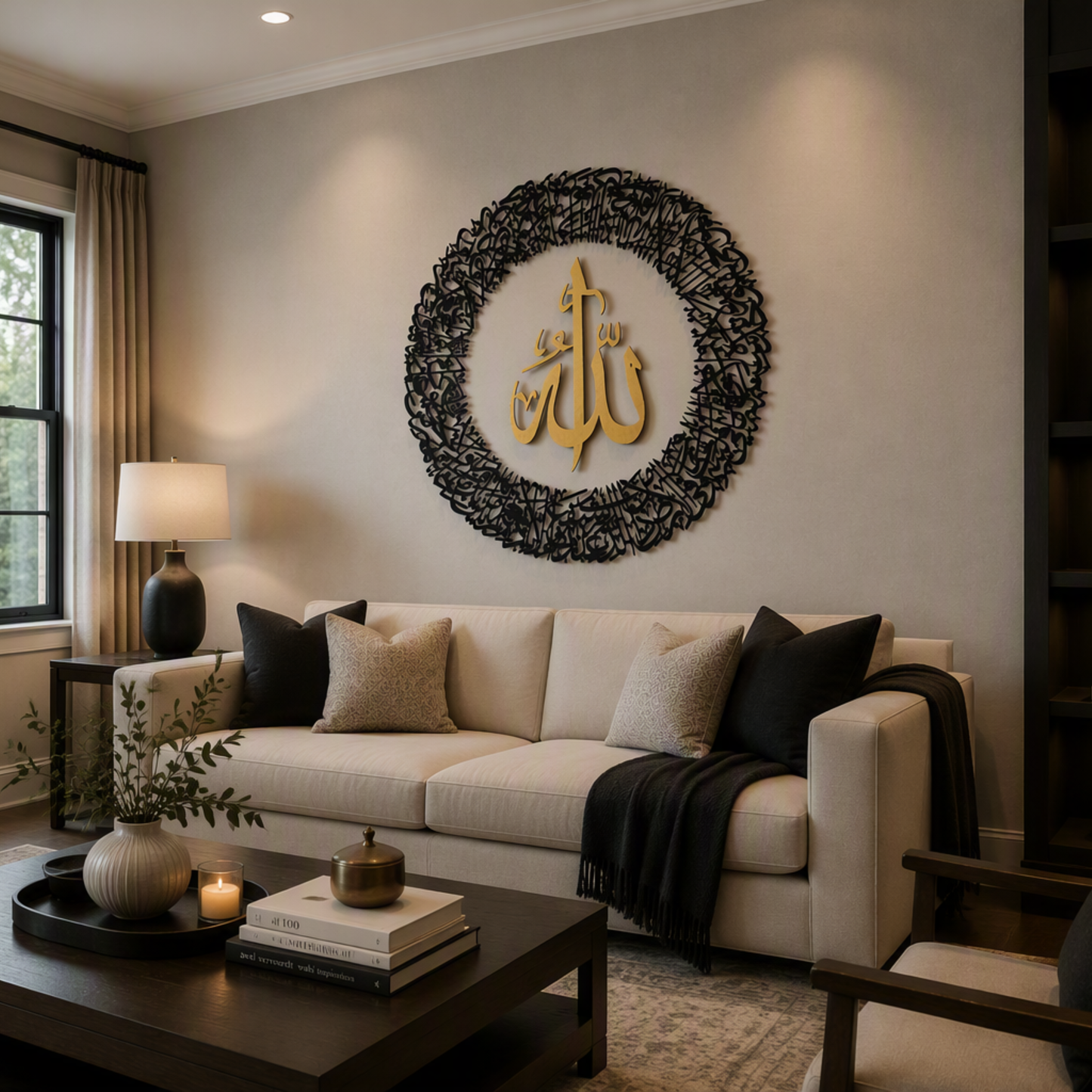 Tough Built Ayatul Kursi Wall Art with Allah in the Center With Black/Gold Mirror Finish (90 cm x 90 cm) (Copy) (Copy)