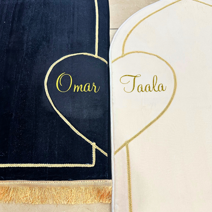 Personalized Couples Muslim Prayer Rugs Set of 2 (Thick Cushioning and Soft Material)