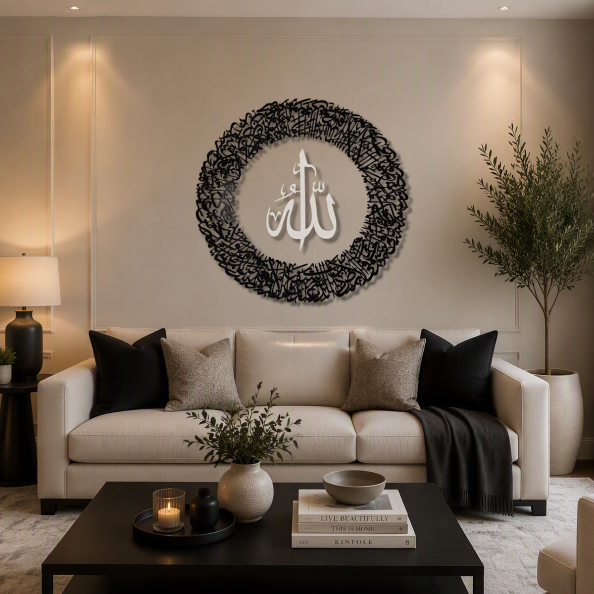 Tough Built Ayatul Kursi Wall Art with Allah in the Center With Black/Silver Mirror Finish (90 cm x 90 cm) (Copy)