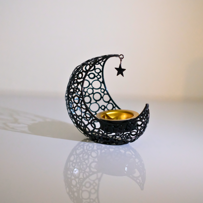 Black Metal Crescent Moon Candle Holder