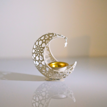 White Metal Crescent Moon Candle Holder