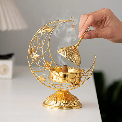 Elegant Moon-Shaped Metal Gold Incense Burner