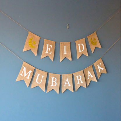 Eid Mubarak Banner in Premium Flax Material (Set of 2)