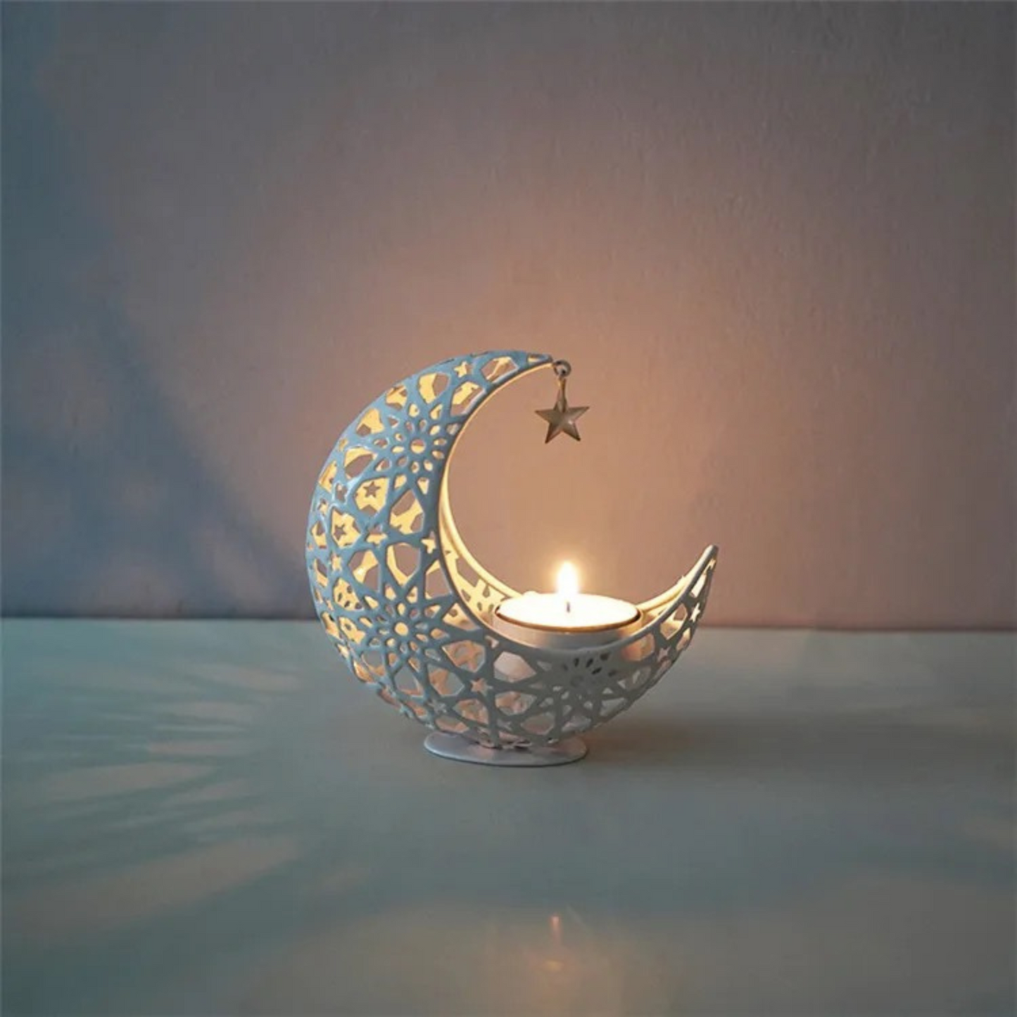 White Metal Crescent Moon Candle Holder