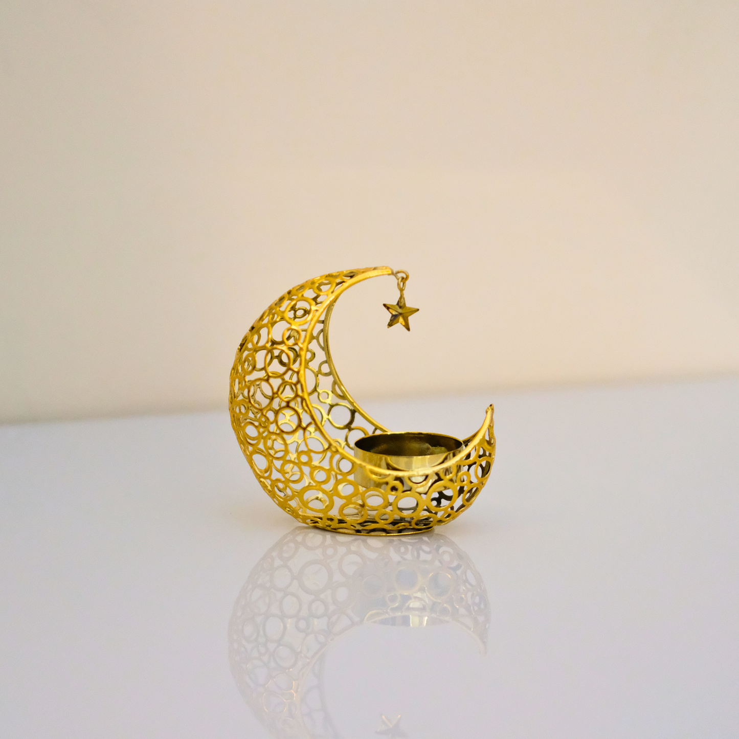 Gold Metal Crescent Moon Candle Holder