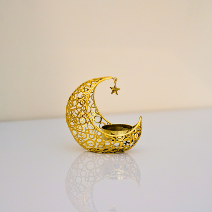 Gold Metal Crescent Moon Candle Holder