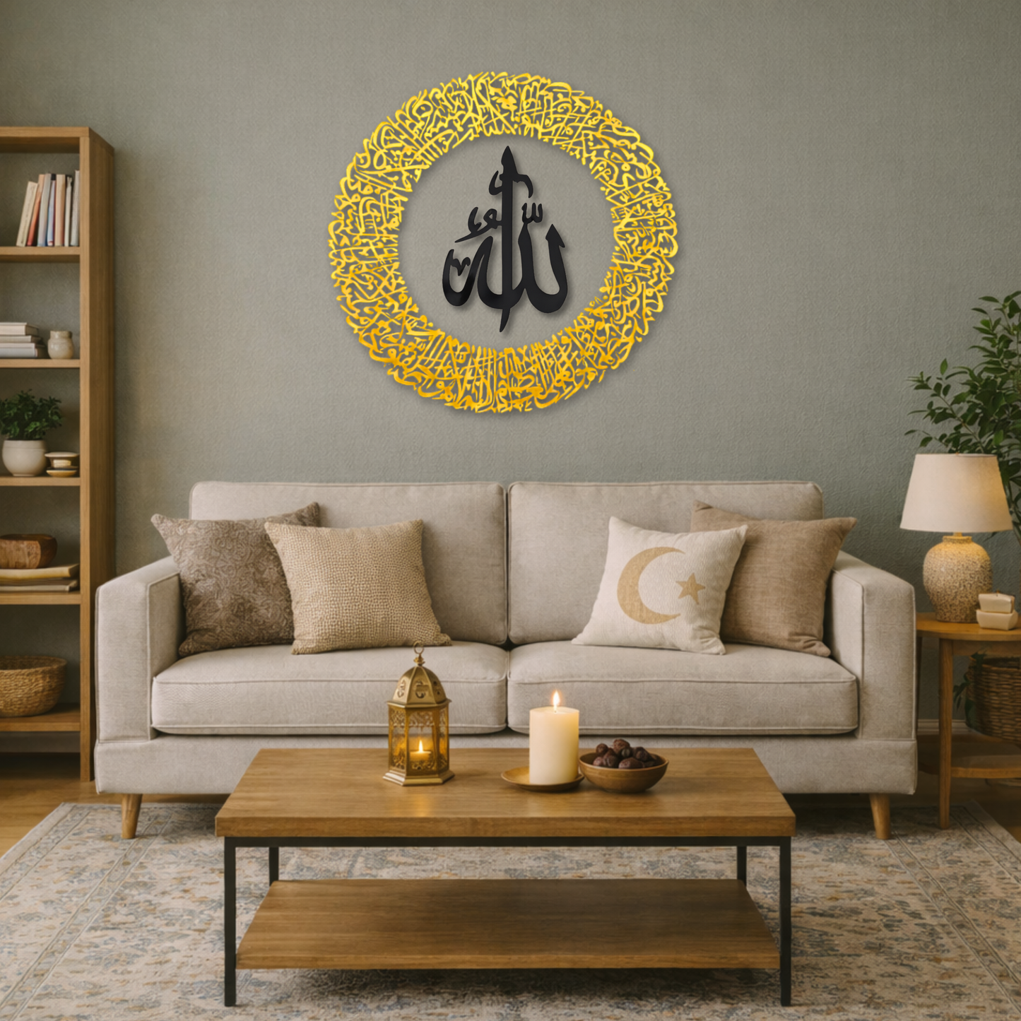 Tough Built Ayatul Kursi Wall Art with Allah in the Center With Gold/Black Mirror Finish (90 cm x 90 cm)