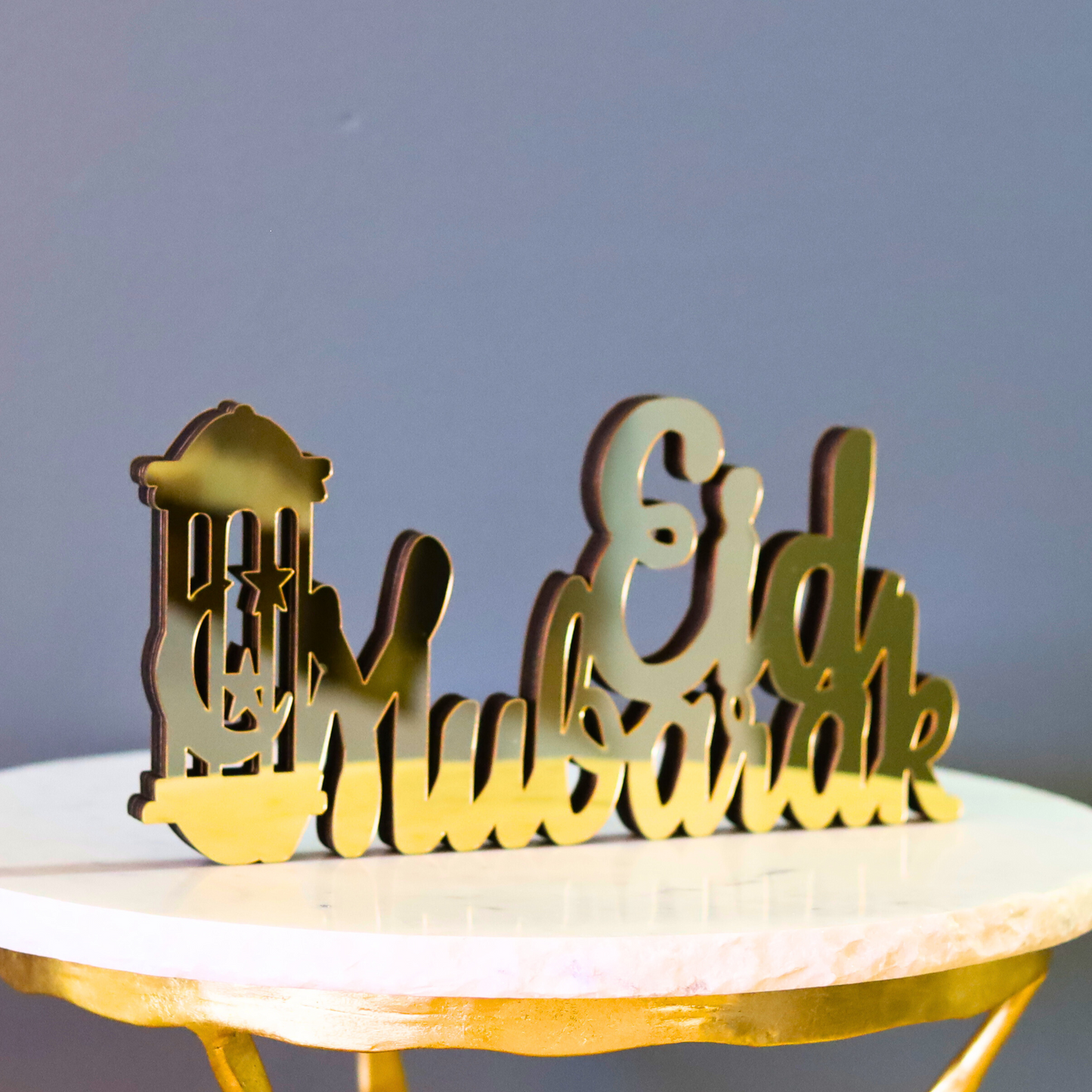 Radiant Eid Mubarak Table Decor With Gold Mirror Finish