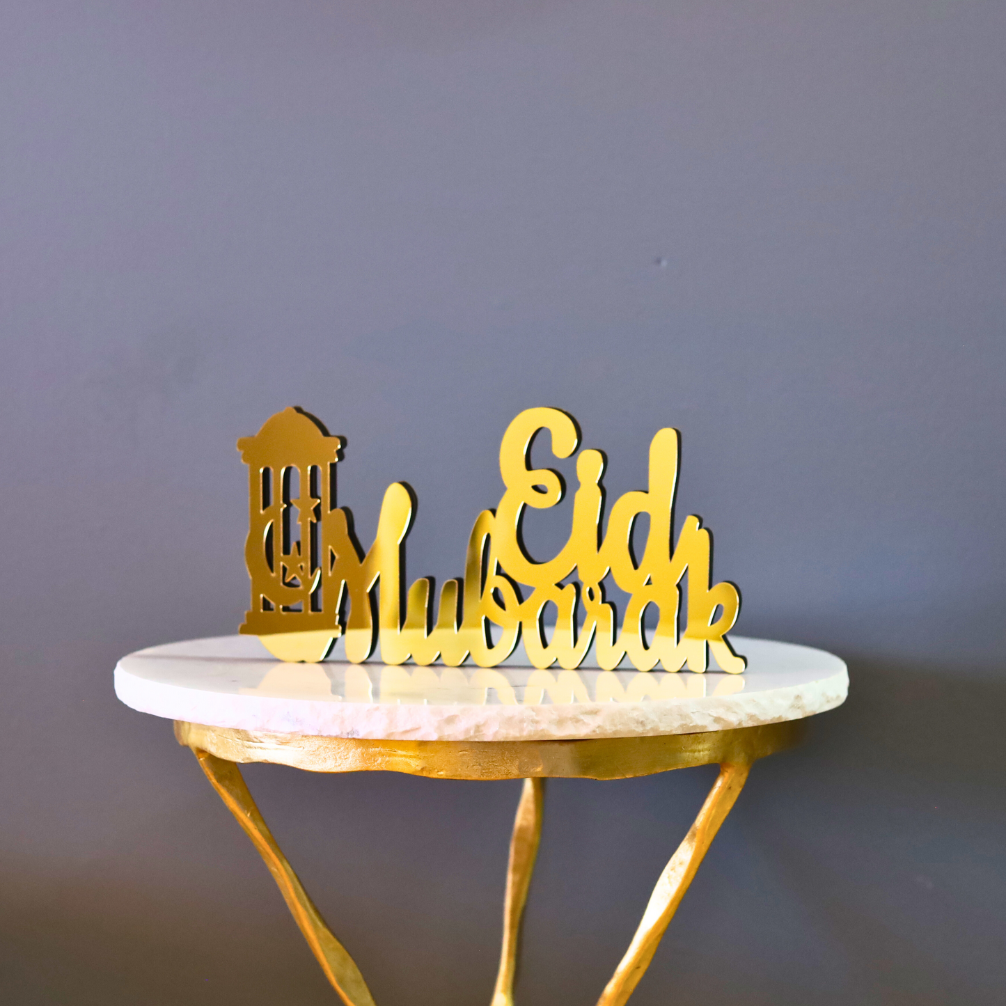 Radiant Eid Mubarak Table Decor With Gold Mirror Finish