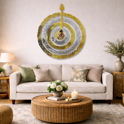 4 Quls Circular Calligraphy Wall Piece With Silver & Gold Mirror Finish (120 cm x 100 cm)