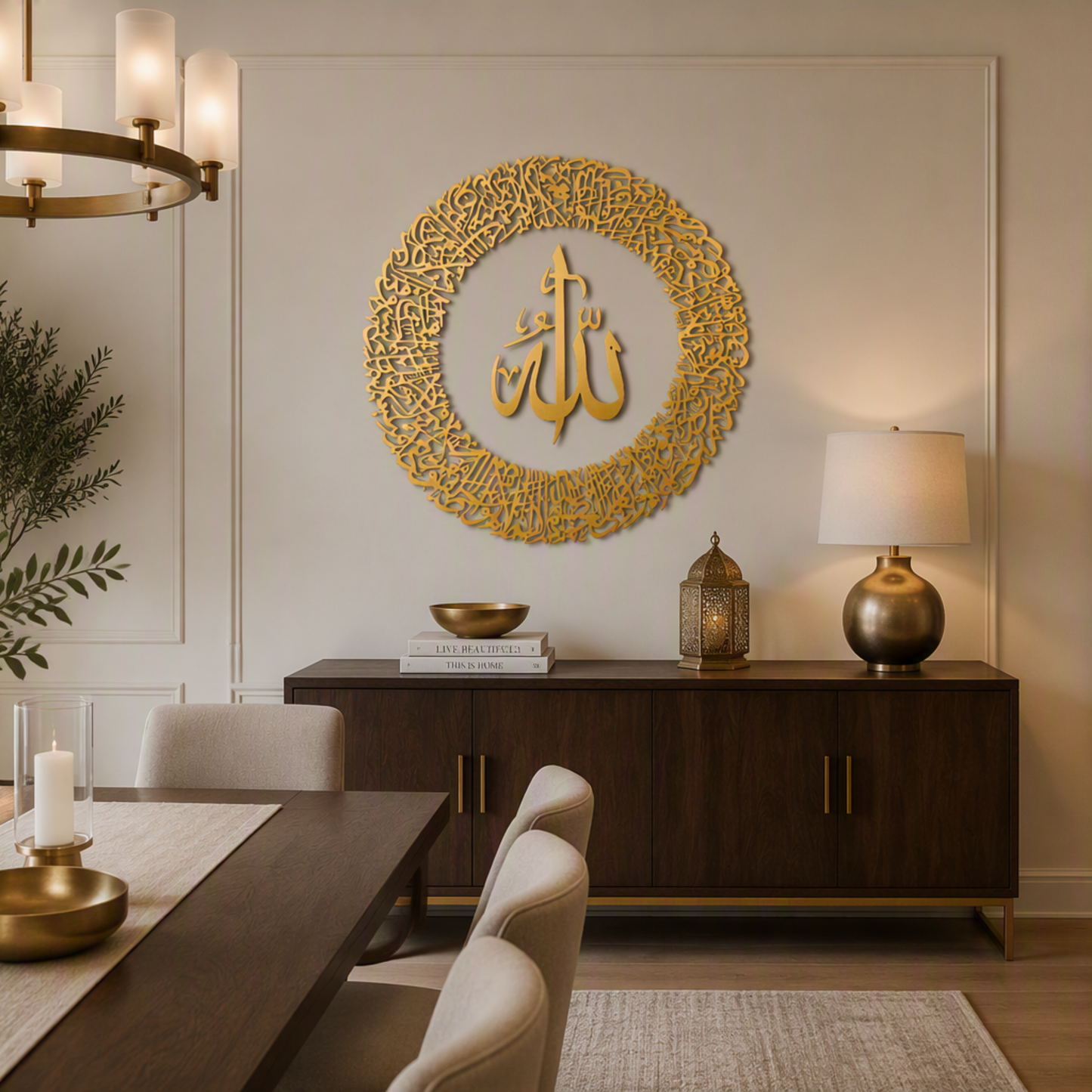 Tough Built Ayatul Kursi Wall Art with Allah in the Center With Gold Mirror Finish (90 cm x 90 cm)