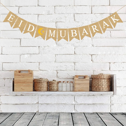 Eid Mubarak Banner in Premium Flax Material (Set of 2)