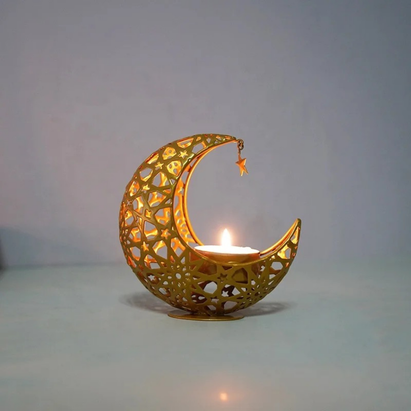 Gold Metal Crescent Moon Candle Holder